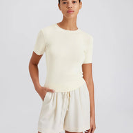 riada t shirt solid & striped - knit lightweight top in cream brule