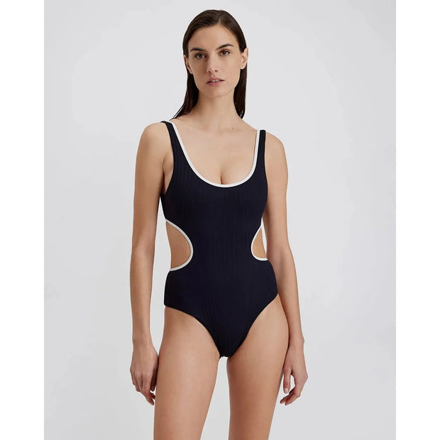 Sarah One Piece Solid and Striped - One piece bathing suit - Black one piece bathing suit - solid and striped black bathing suit 