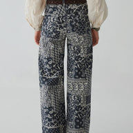 maison hotel twiggy pant in military blue - wide leg bandana print pant - paisley pant - wide leg trouser 