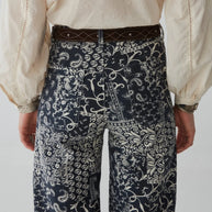 maison hotel twiggy pant in military blue - wide leg bandana print pant - paisley pant - wide leg trouser 