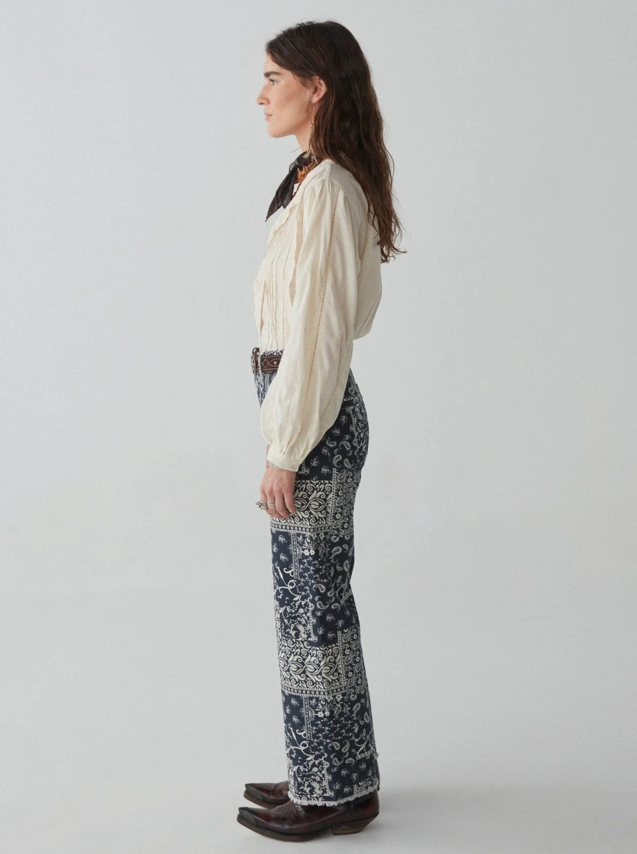 maison hotel twiggy pant in military blue - wide leg bandana print pant - paisley pant - wide leg trouser 