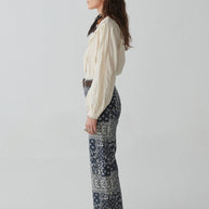 maison hotel twiggy pant in military blue - wide leg bandana print pant - paisley pant - wide leg trouser 