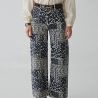 maison hotel twiggy pant in military blue - wide leg bandana print pant - paisley pant - wide leg trouser 