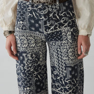 maison hotel twiggy pant in military blue - wide leg bandana print pant - paisley pant - wide leg trouser 