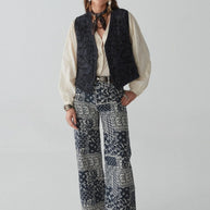 maison hotel twiggy pant in military blue - wide leg bandana print pant - paisley pant - wide leg trouser 