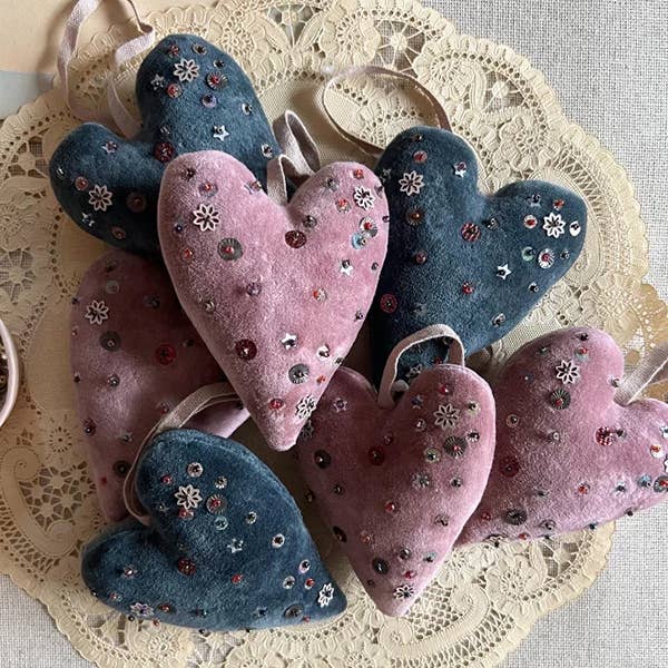 Velvet Confetti Heart Token - Vintage-Inspired Soft Ornament: Dusty Pink - Room Eight - Skippy Cotton