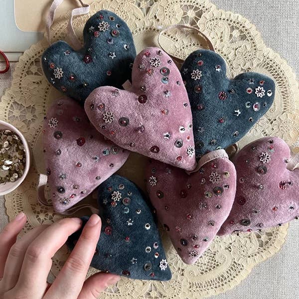 Velvet Confetti Heart Token - Vintage-Inspired Soft Ornament: Dusty Pink - Room Eight - Skippy Cotton