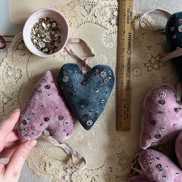 Velvet Confetti Heart Token - Vintage-Inspired Soft Ornament: Dusty Pink - Room Eight - Skippy Cotton